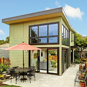 two story accessory dwelling unit with large windows