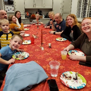 a family eating cake