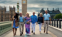 elderly group of tourists in london